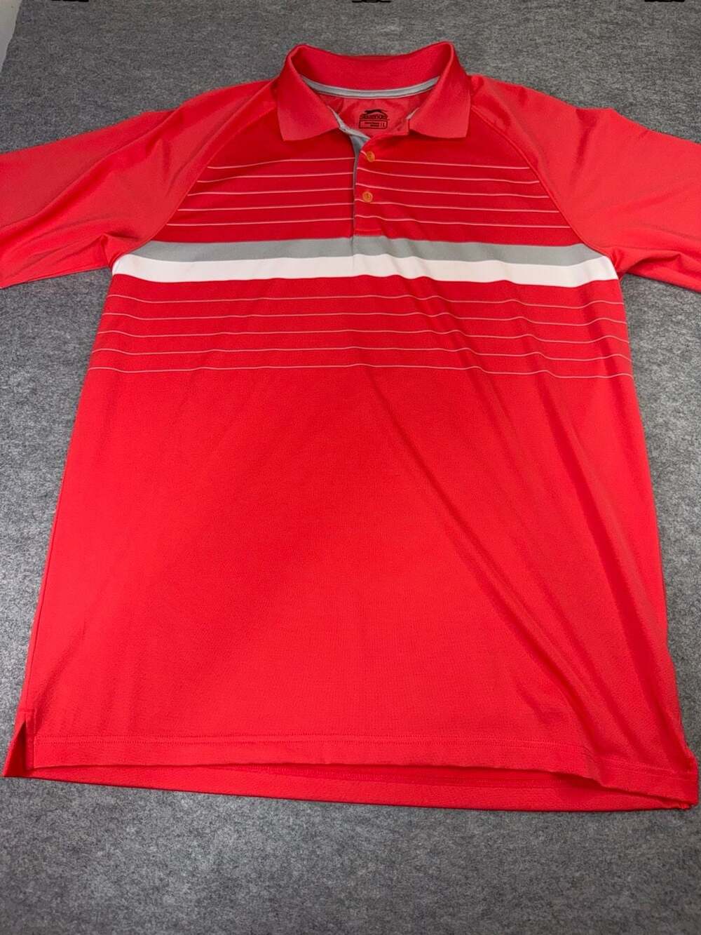 Slazenger Golf Polo Size L Red White Striped Moisture Wicking